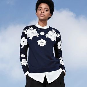 Victoria Beckham For Target Navy Blue Sweater White Embrodery